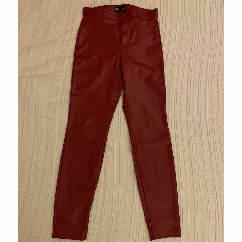 ZARA Red/maroon Faux Leather Pants